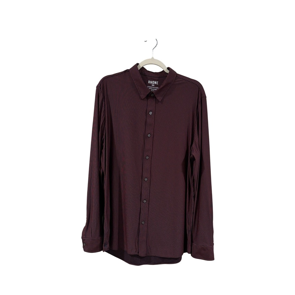Rhone Commuter Shirt Burgundy Navy Slim Fit Fine Italian Fabric XXL Long Sleeve